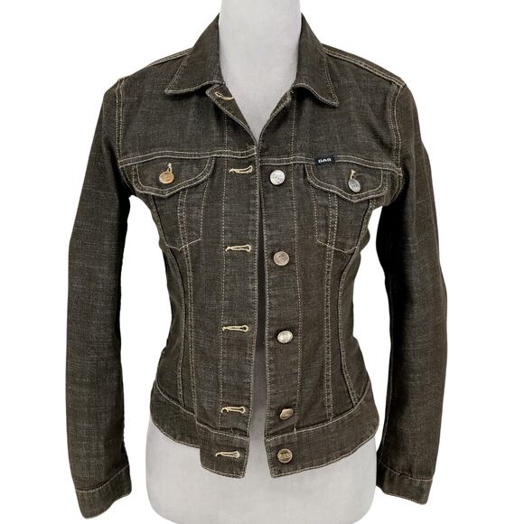 Gas Blue Jeans Jacket Womens Small Black Denim Button Up Pockets Stretch Cotton - Picture 1 of 16